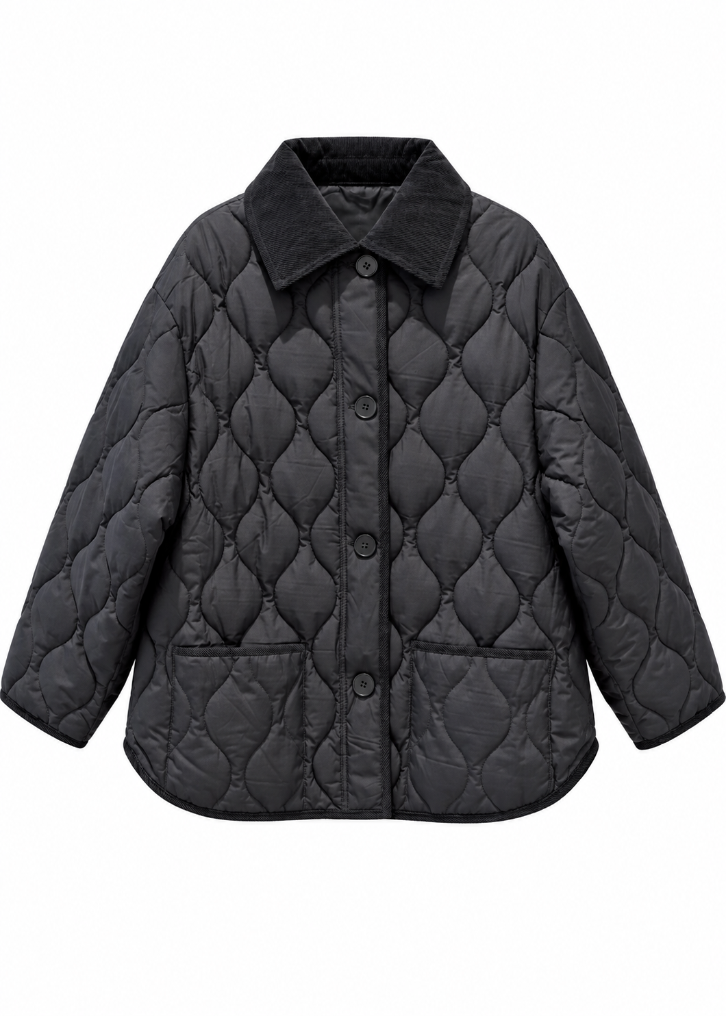 PREORDINE -Giacca COZY nera trapuntata con colletto in velluto
