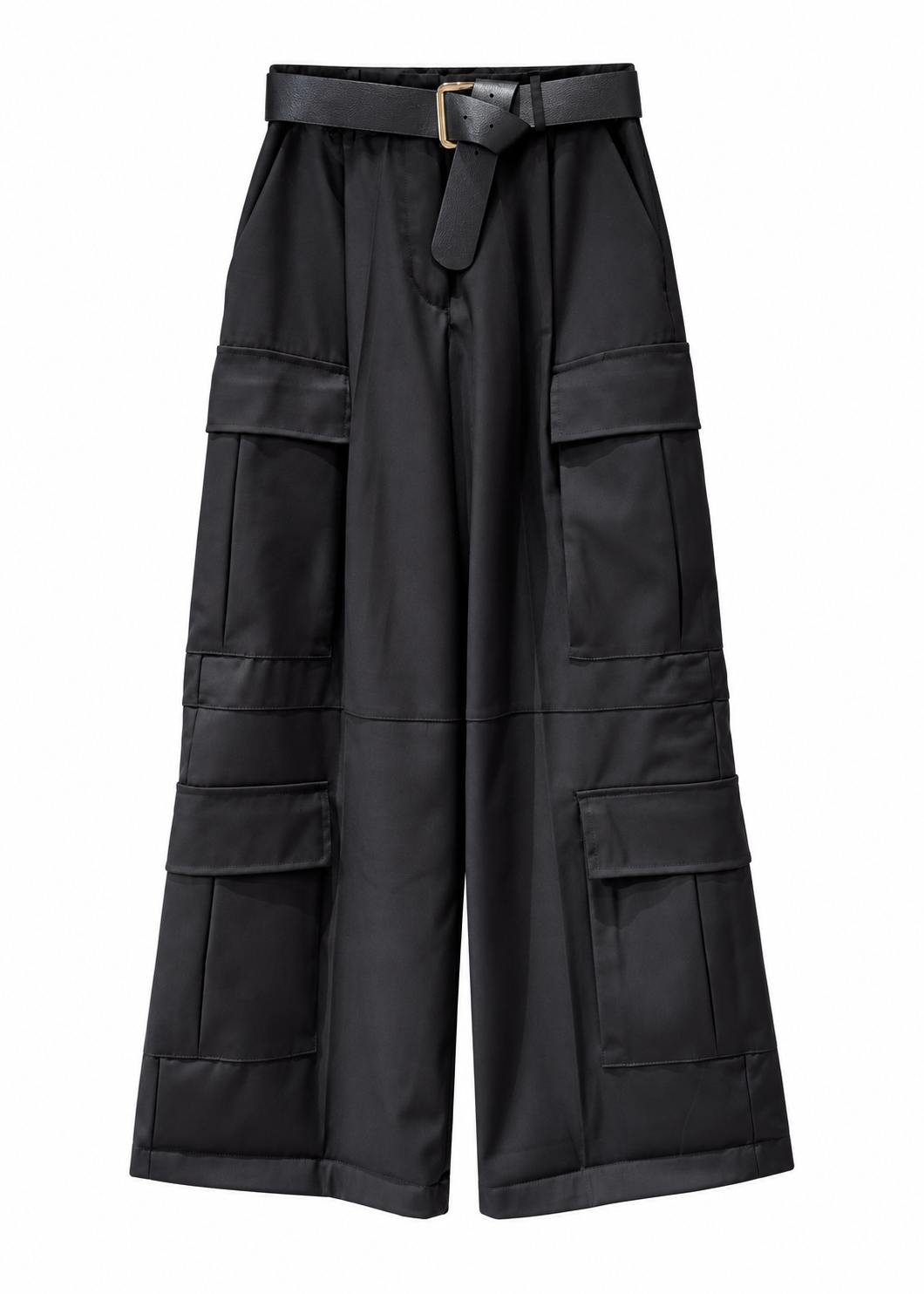 Pantalone cargo wide leg nero con cintura - ZAHJR