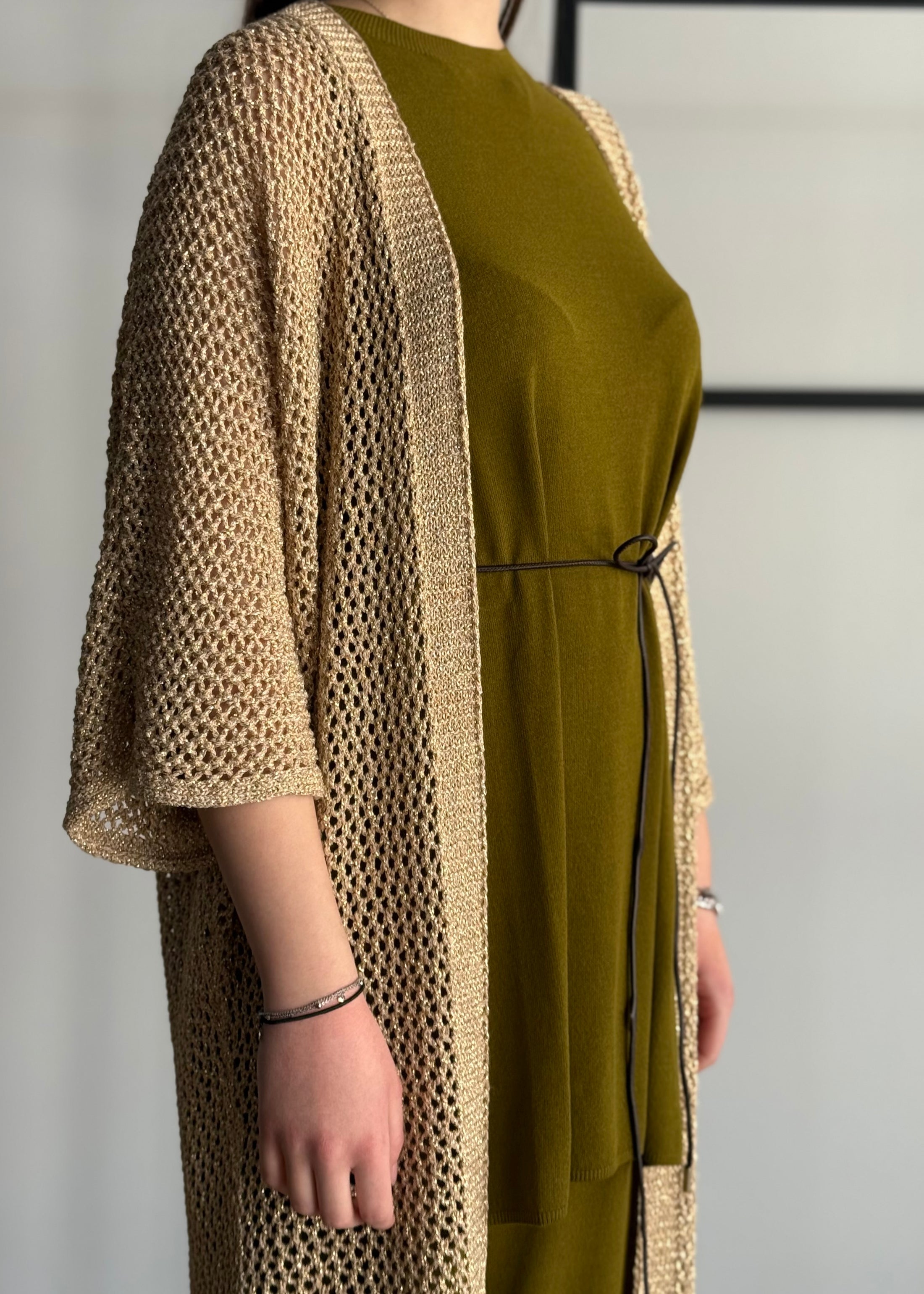 Cardigan lungo KONTATTO traforato con frange