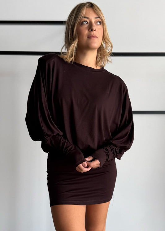 Abito corto drappeggiato moro con spalline - PHILIALOFT