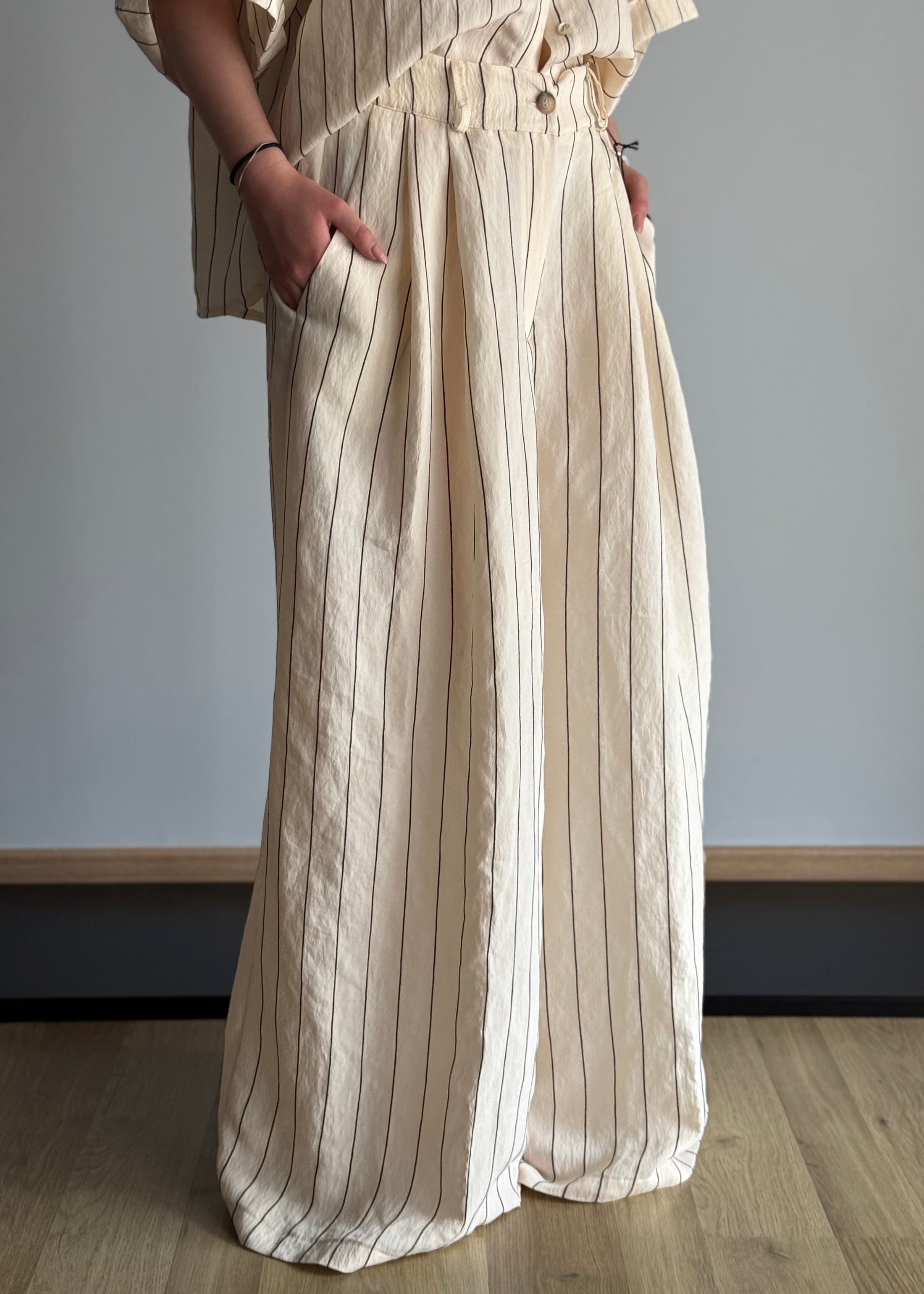 Pantalone PHILIALOFT a palazzo rigato panna e moro