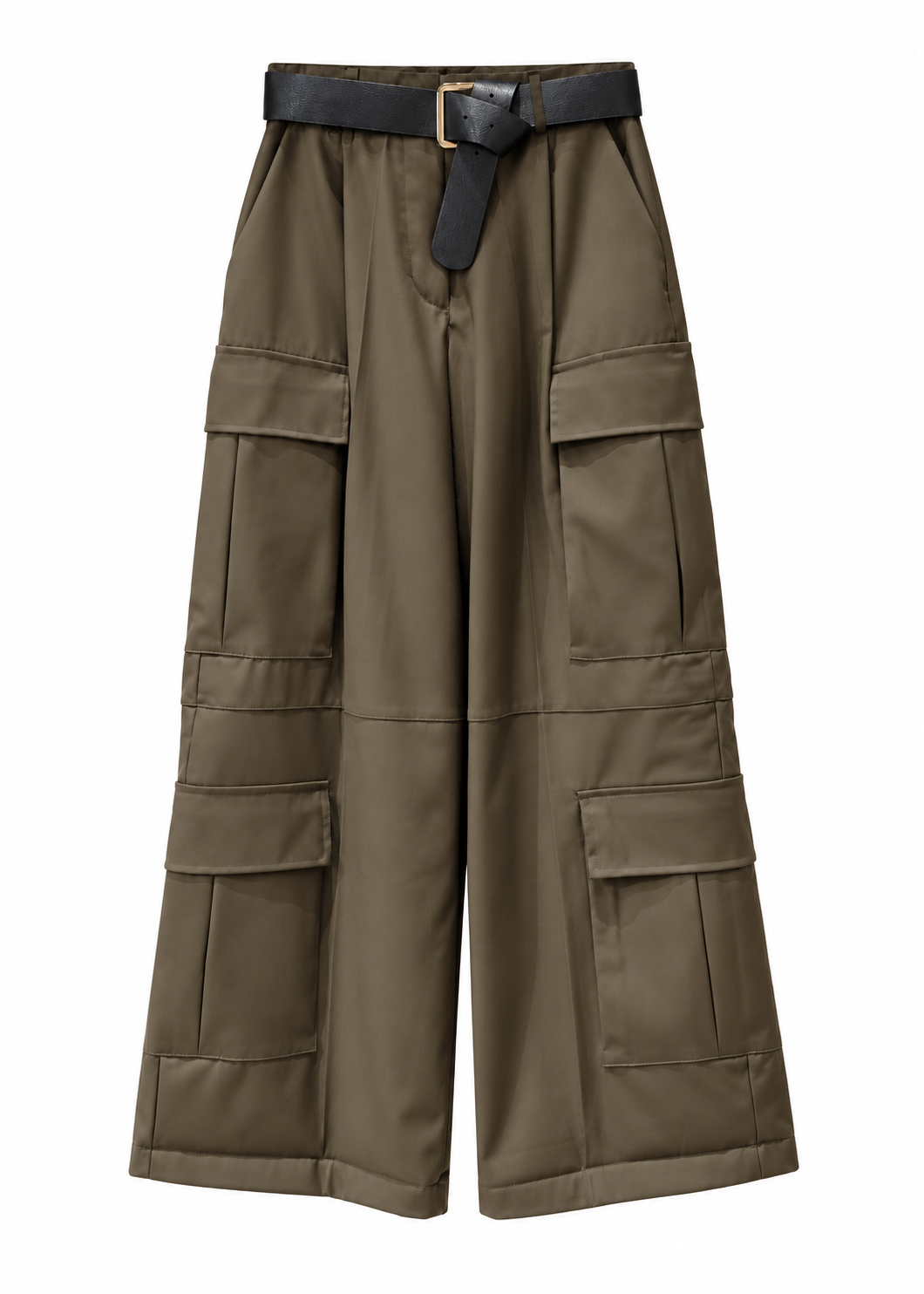Pantalone cargo wide leg militare con cintura - ZAHJR