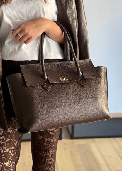 Borsa a Mano in Pelle Martellata - Marrone Cioccolato