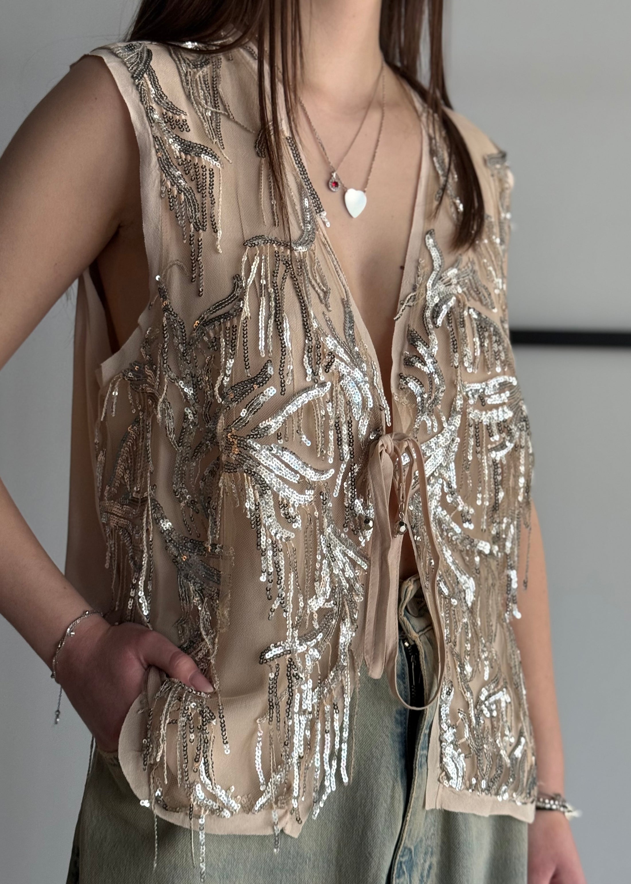 Gilet PHILIALOFT in tulle con paillettes