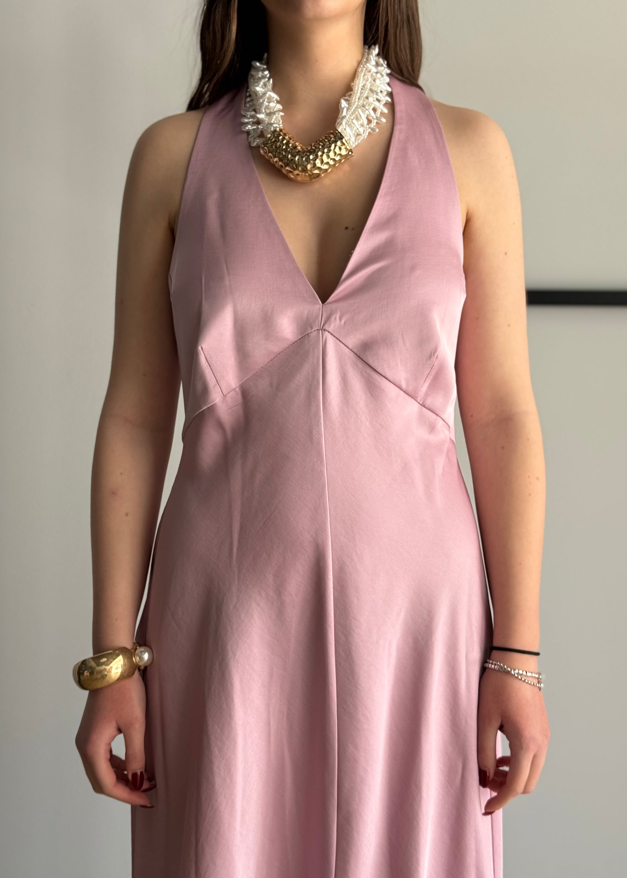 Abito lungo KONTATTO rosa con scollo schiena