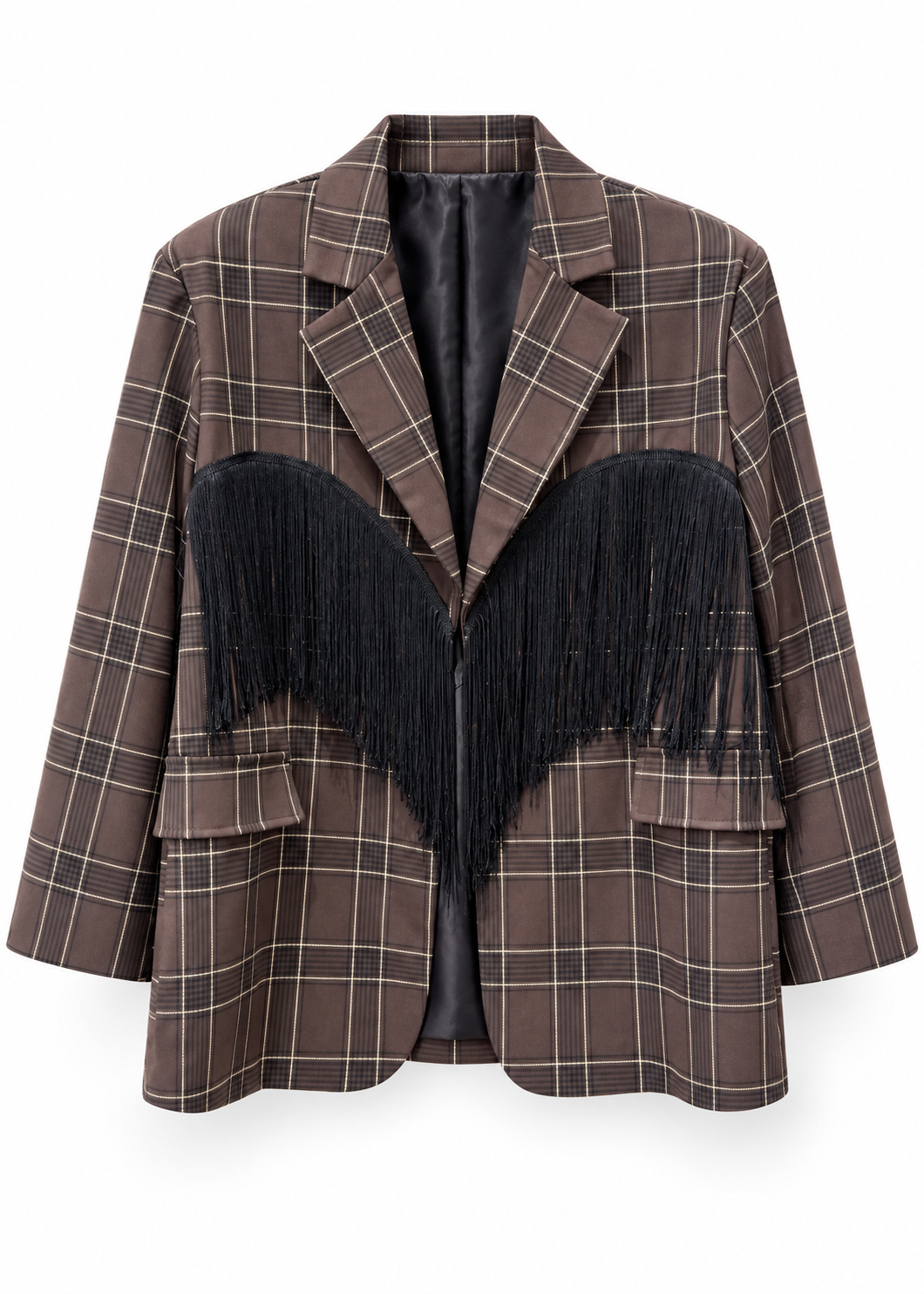 Blazer a quadri con frange nere