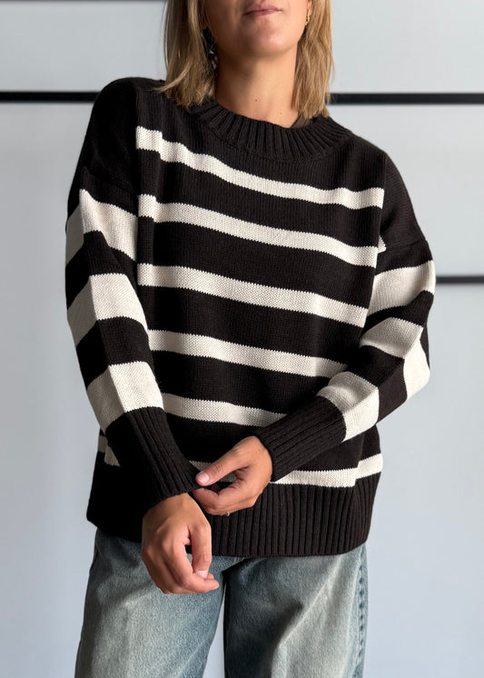 Maglia over a righe moro - ZAHJR