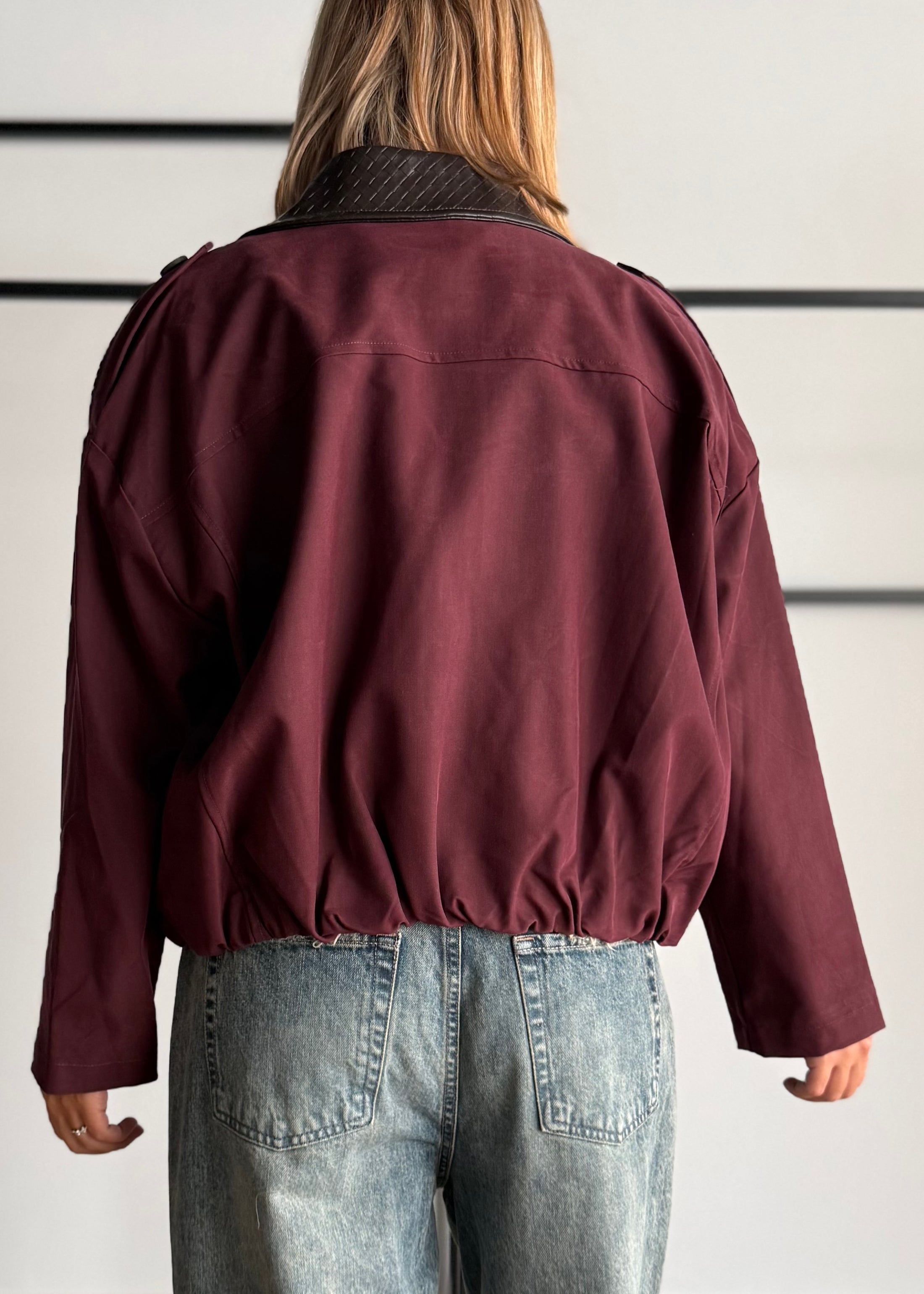 Giacca Bomber vino con Collo in Ecopelle