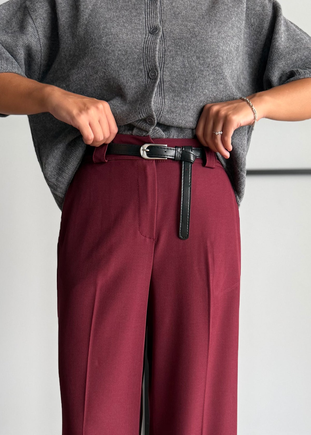 Pantalone vino palazzo con cintura - ZAHJR