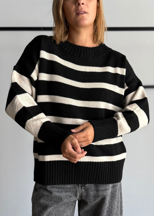 Maglia over a righe nera - ZAHJR