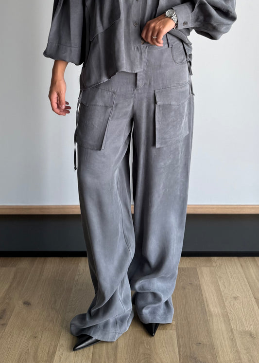 Pantalone cargo wide leg grigio - ZAHJR