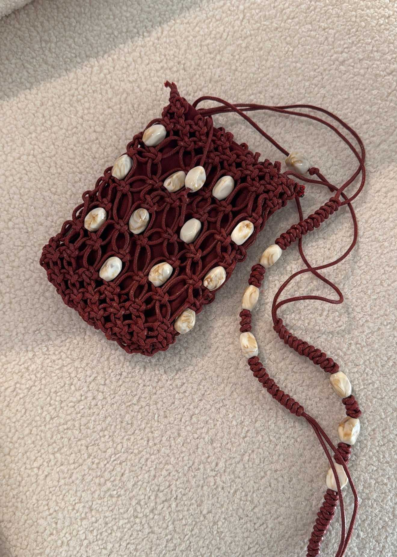 Mini Borsa Intreccio Bordeaux con Perline