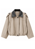 Carica l'immagine nel visualizzatore della galleria, Giacca Bomber beige con Collo in Ecopelle
