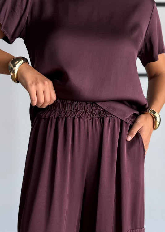 Pantalone cargo satinato vino - ZAHJR