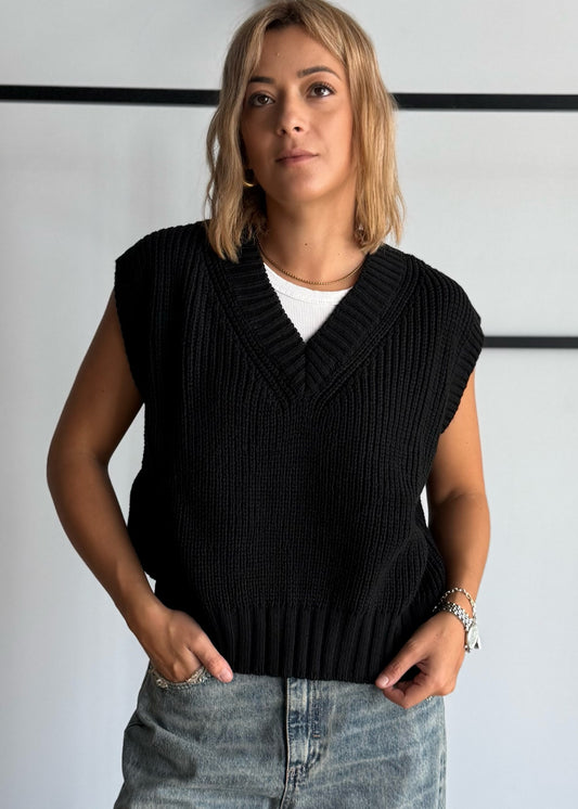 Gilet in maglia nero con scollo V - ZAHJR