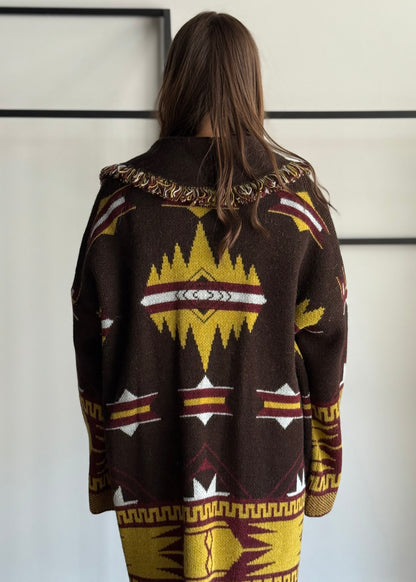 Cardigan jacquard con frange e cintura -PHILIALOFT