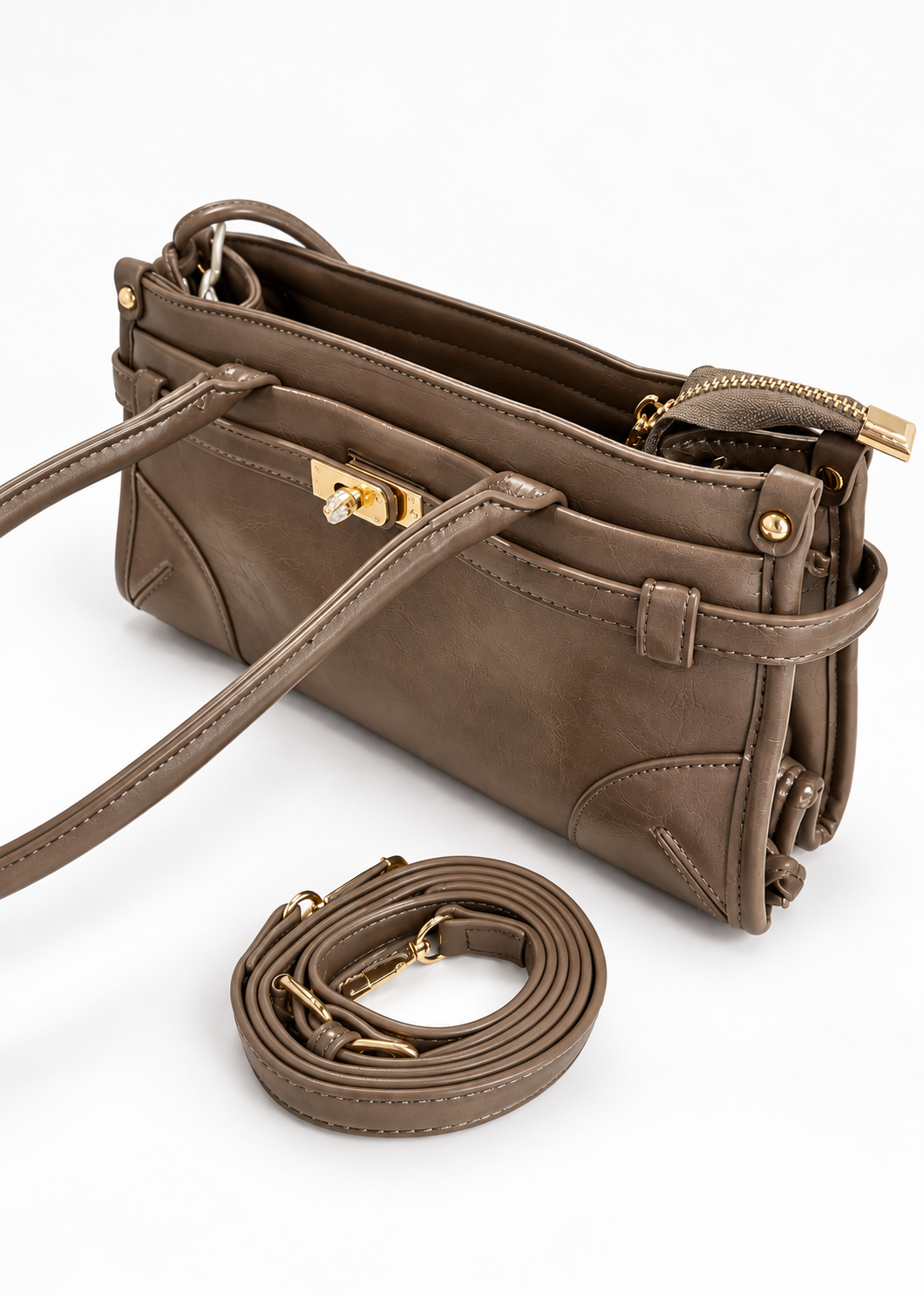 Borsa taupe con dettaglio turn lock