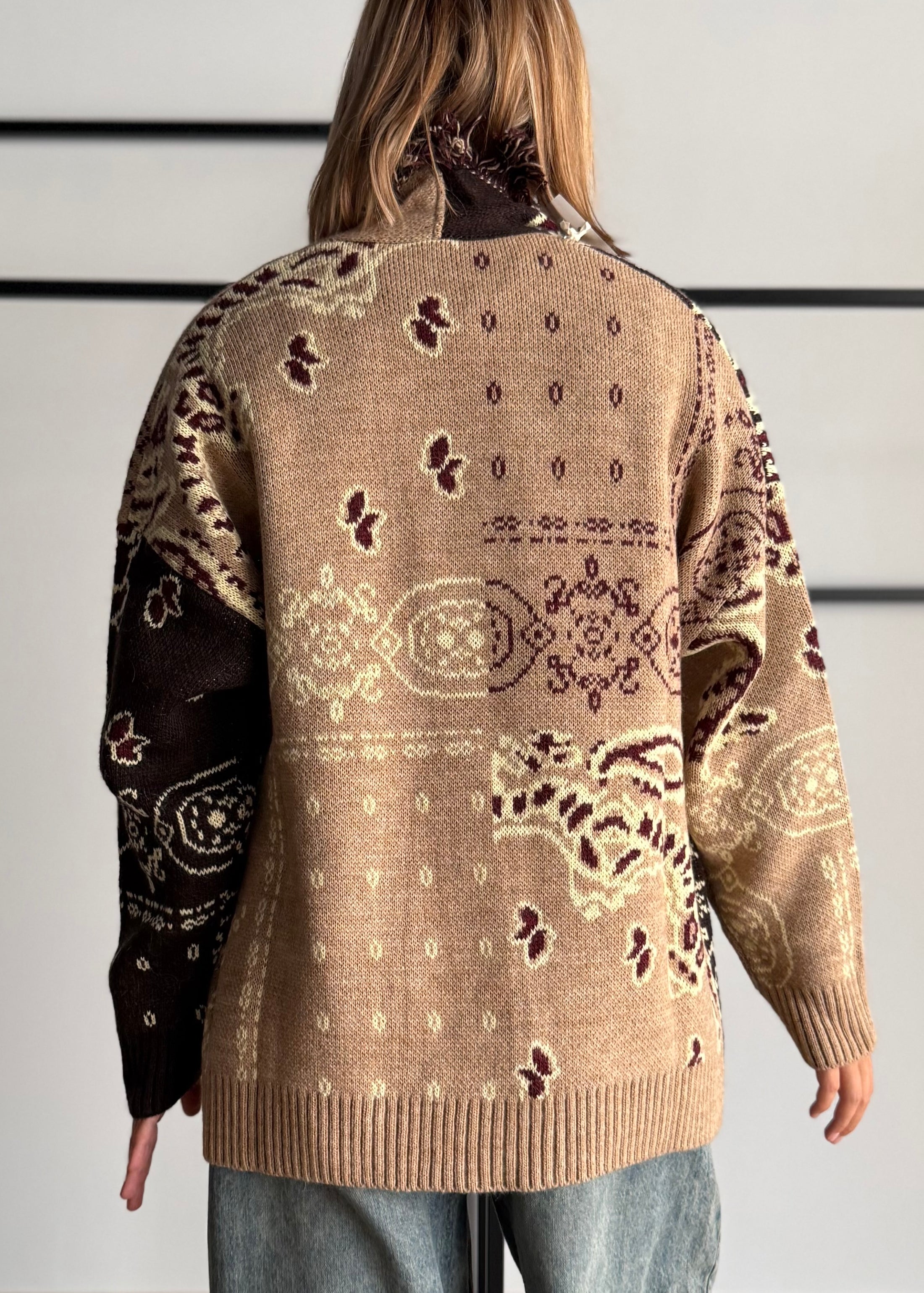 Cardigan jacquard con frange moka - KONTATTO