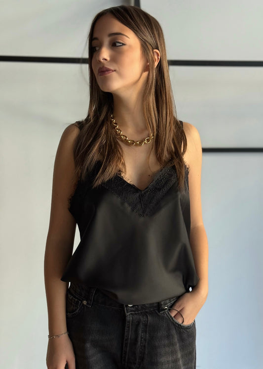 Top in raso con pizzo -ZAHJR