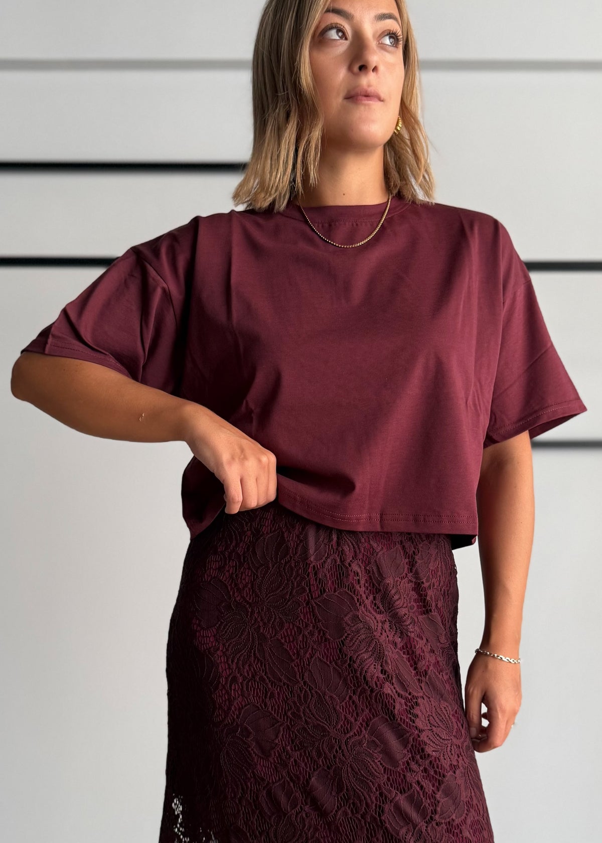 T-shirt cropped Bordeaux