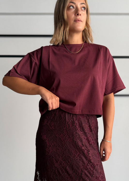 T-shirt cropped Bordeaux