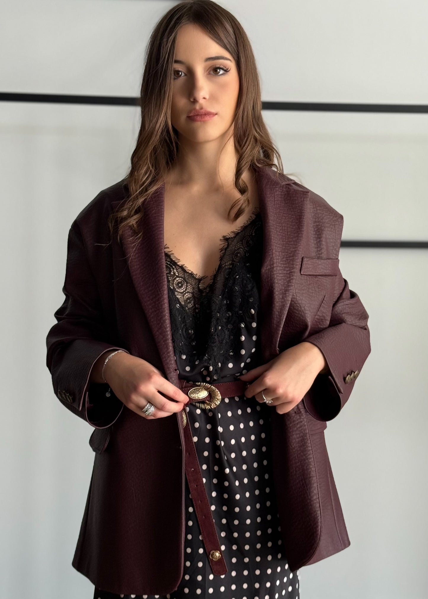 Giacca oversize in eco-pelle bordeaux -ZAHJR