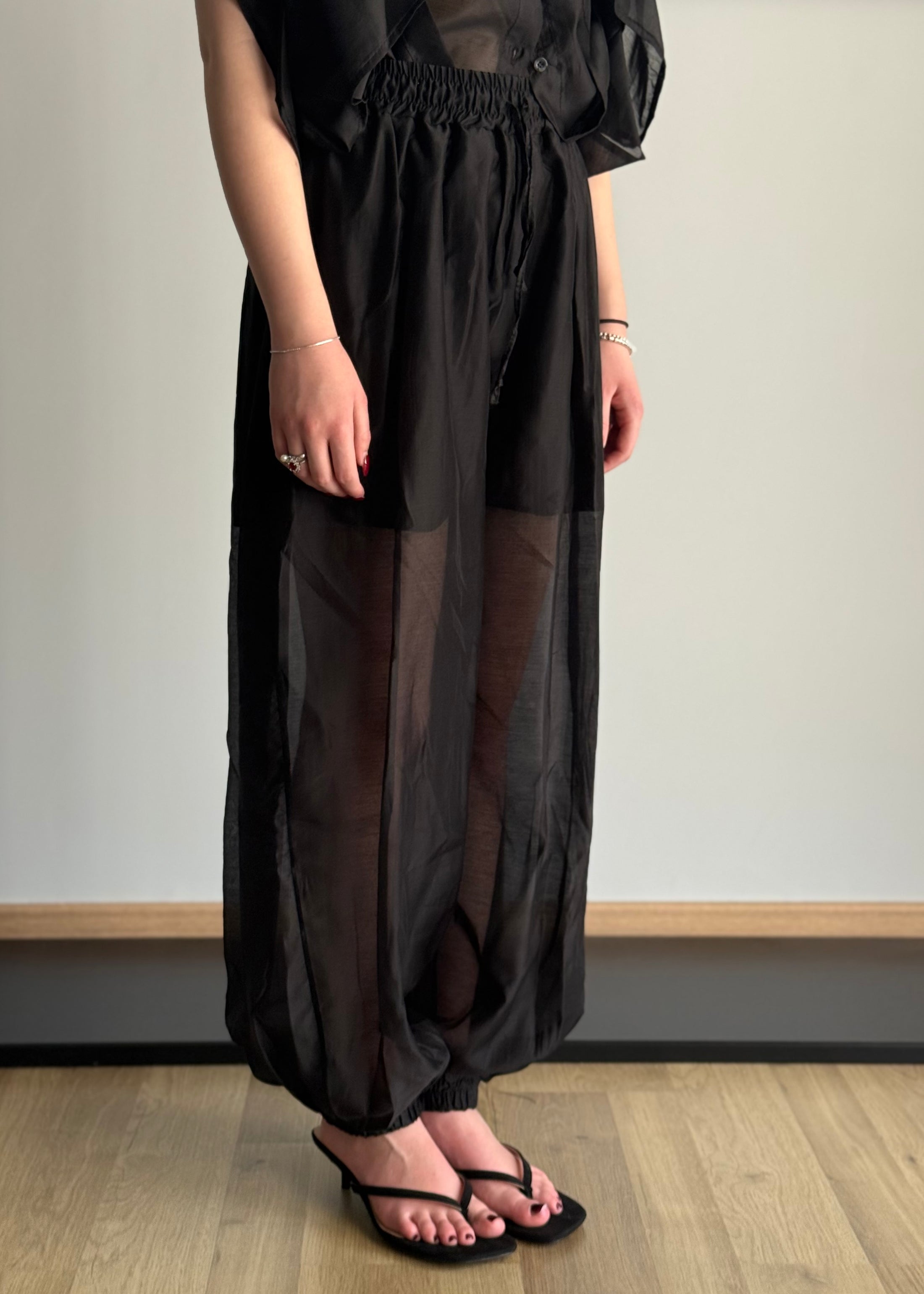 Pantalone balloon trasparente nero