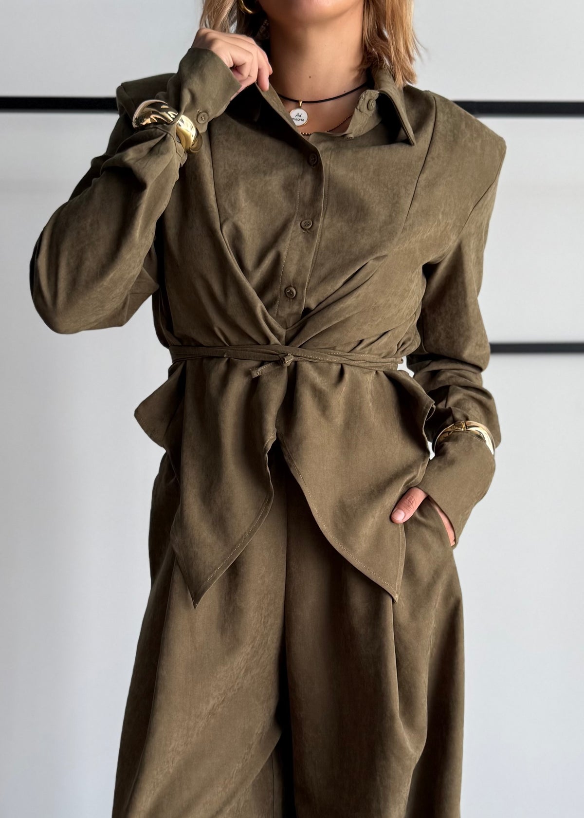 Camicia cropped militare effetto suede - PHILIALOFT