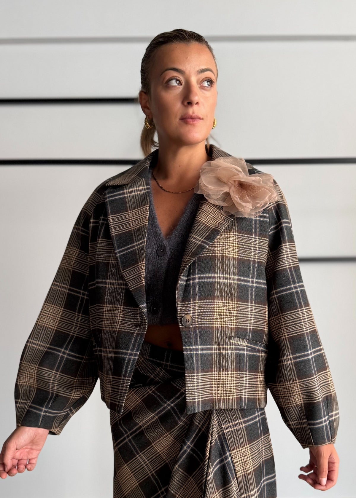 Blazer over tartan con spilla - PHILIALOFT