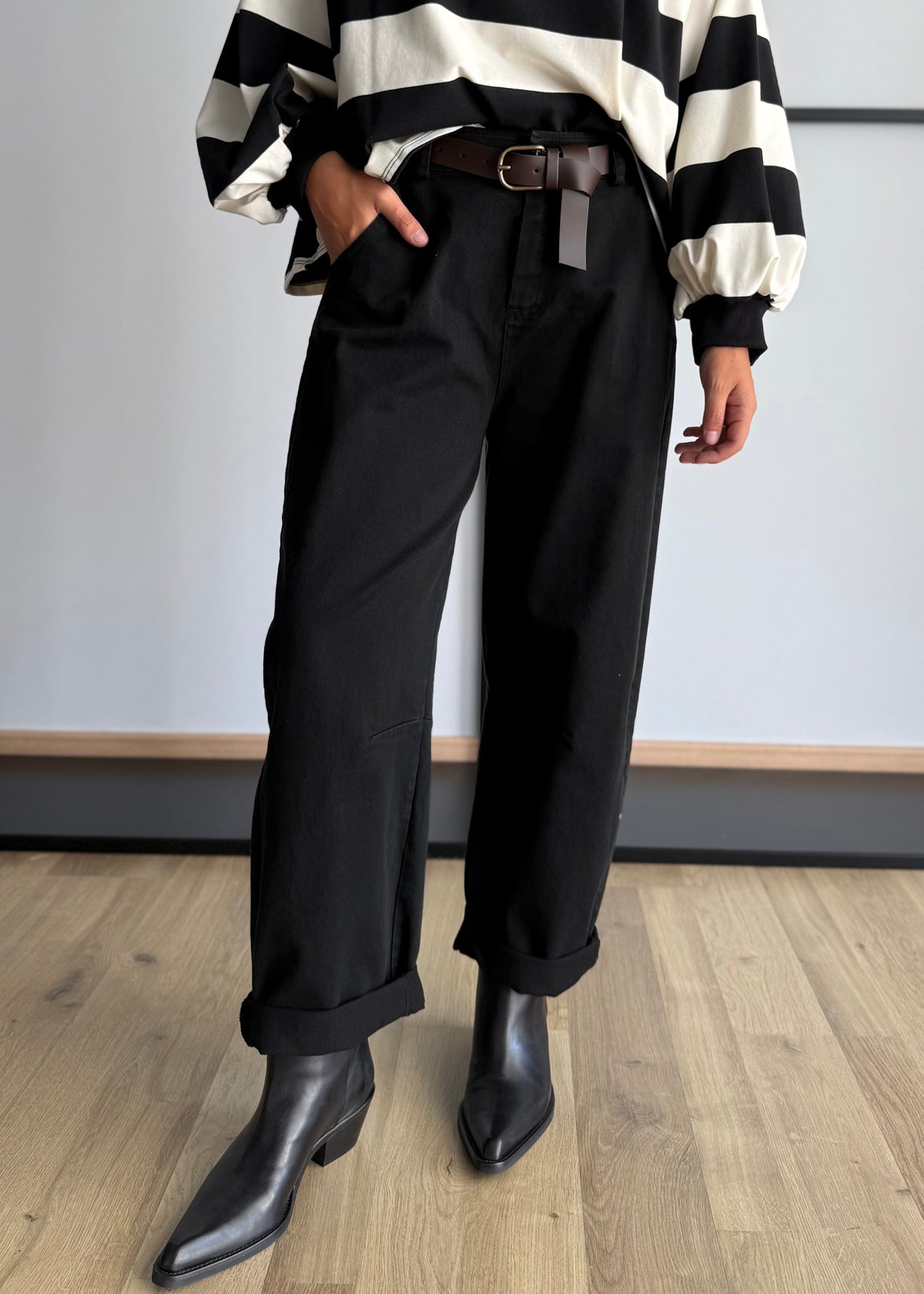 Pantalone nero balloon con cintura - ZAHJR