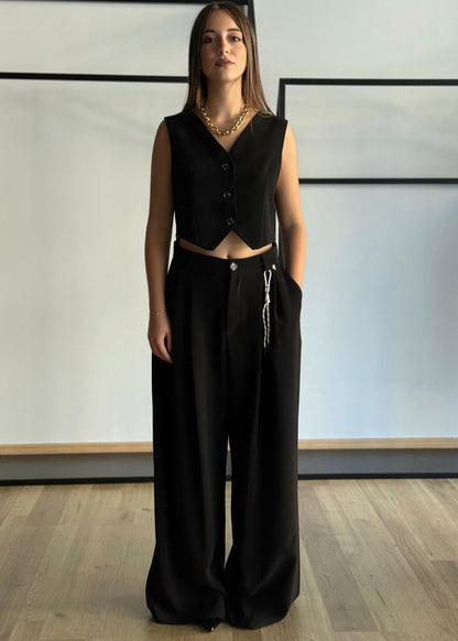 Coordinato gilet e pantalone palazzo in tessuto fluido -PHILIALOFT