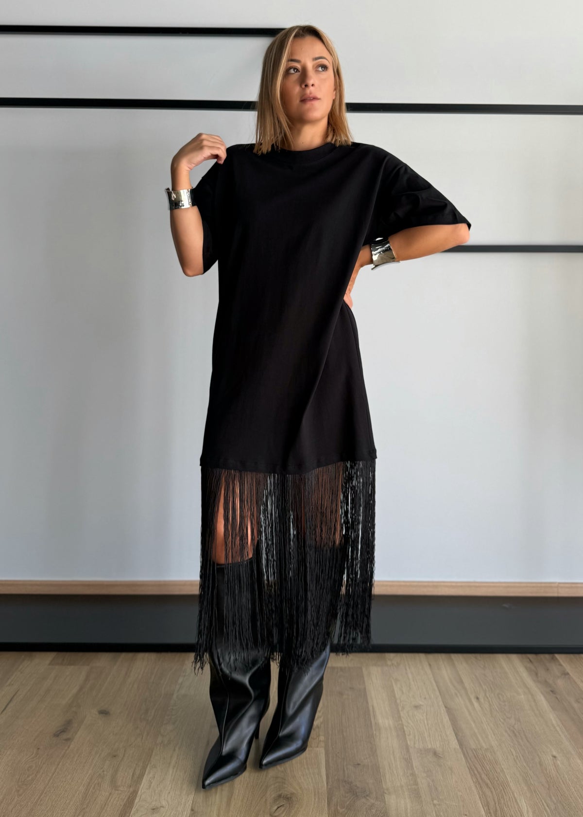 Abito t-shirt con frange - KONTATTO