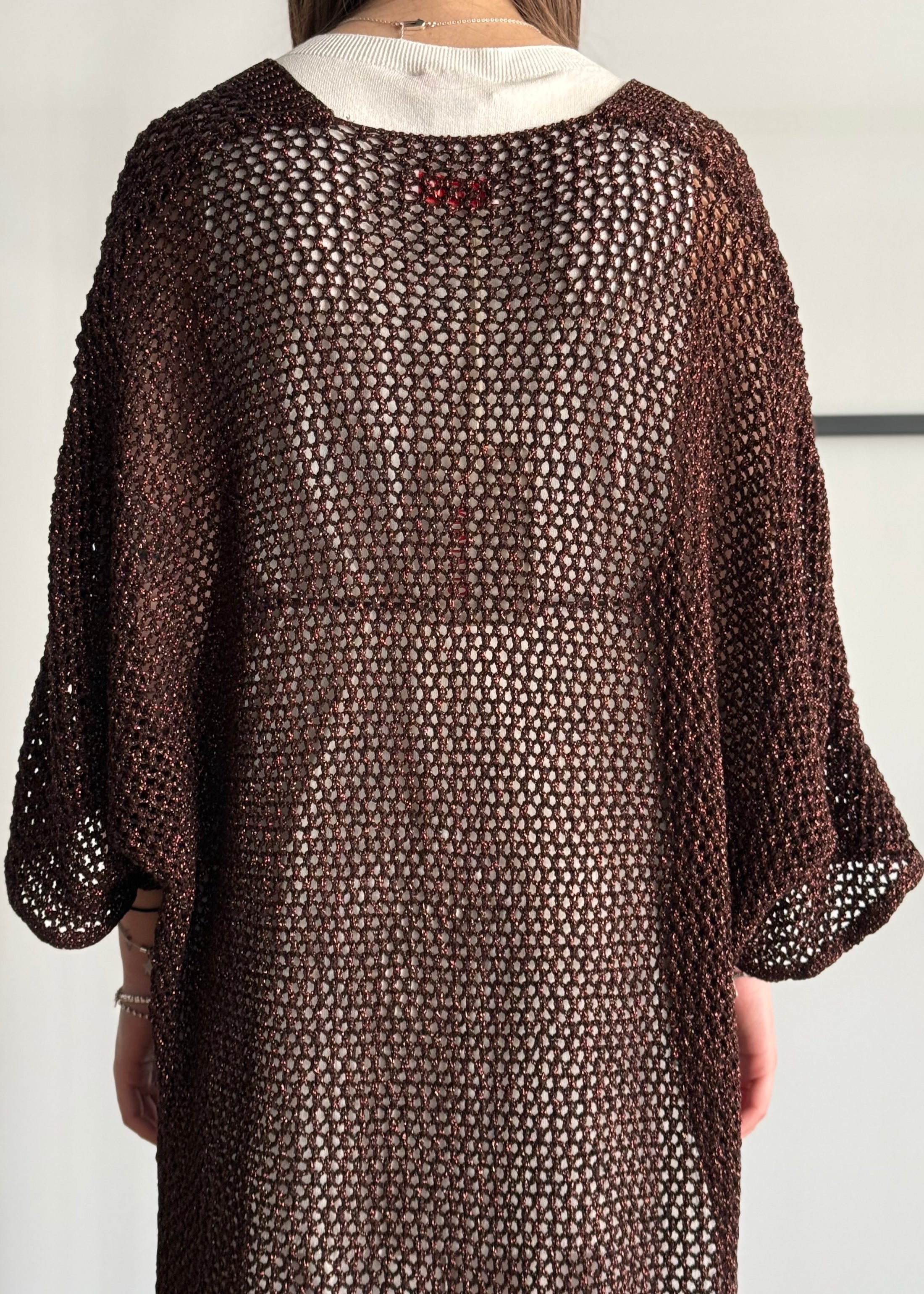 Cardigan lungo KONTATTO traforato con frange