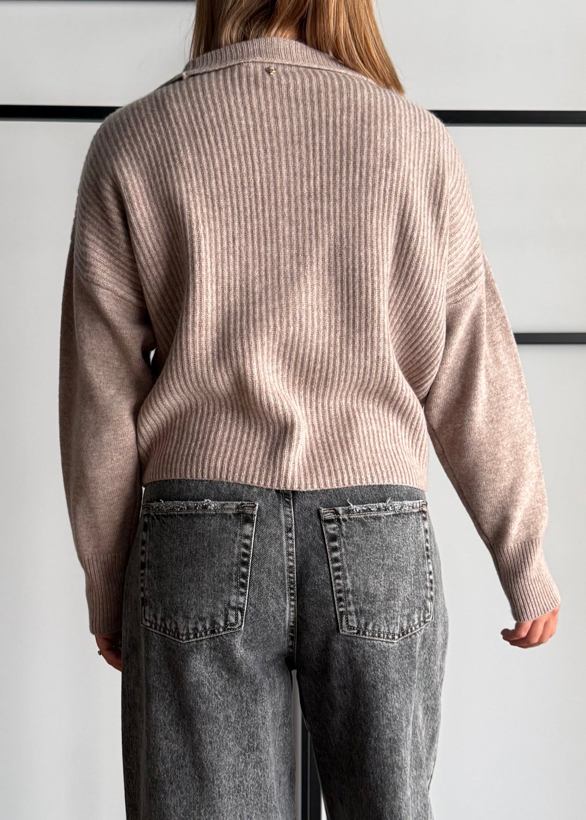 Maglia beige a coste con zip - PHILIALOFT