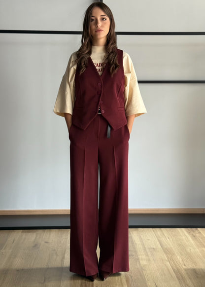 Pantaloni palazzo vino con cintura sottile nera -ZAHJR