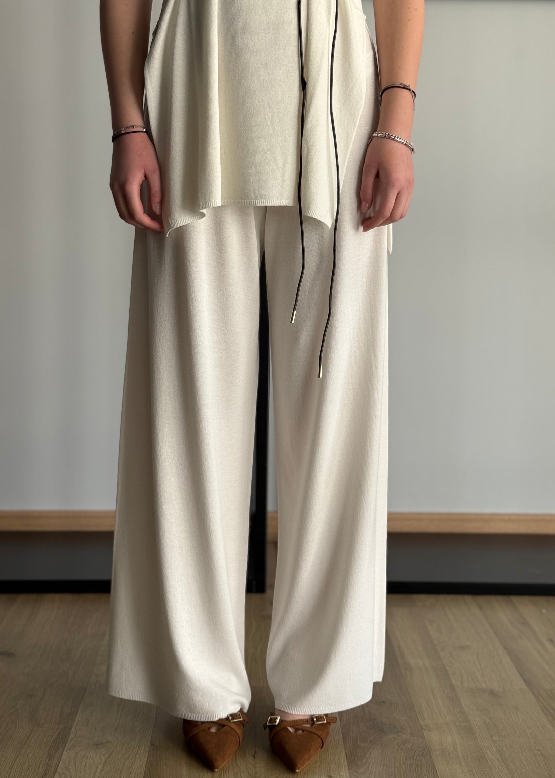 Pantalone KONTATTO panna gamba ampia