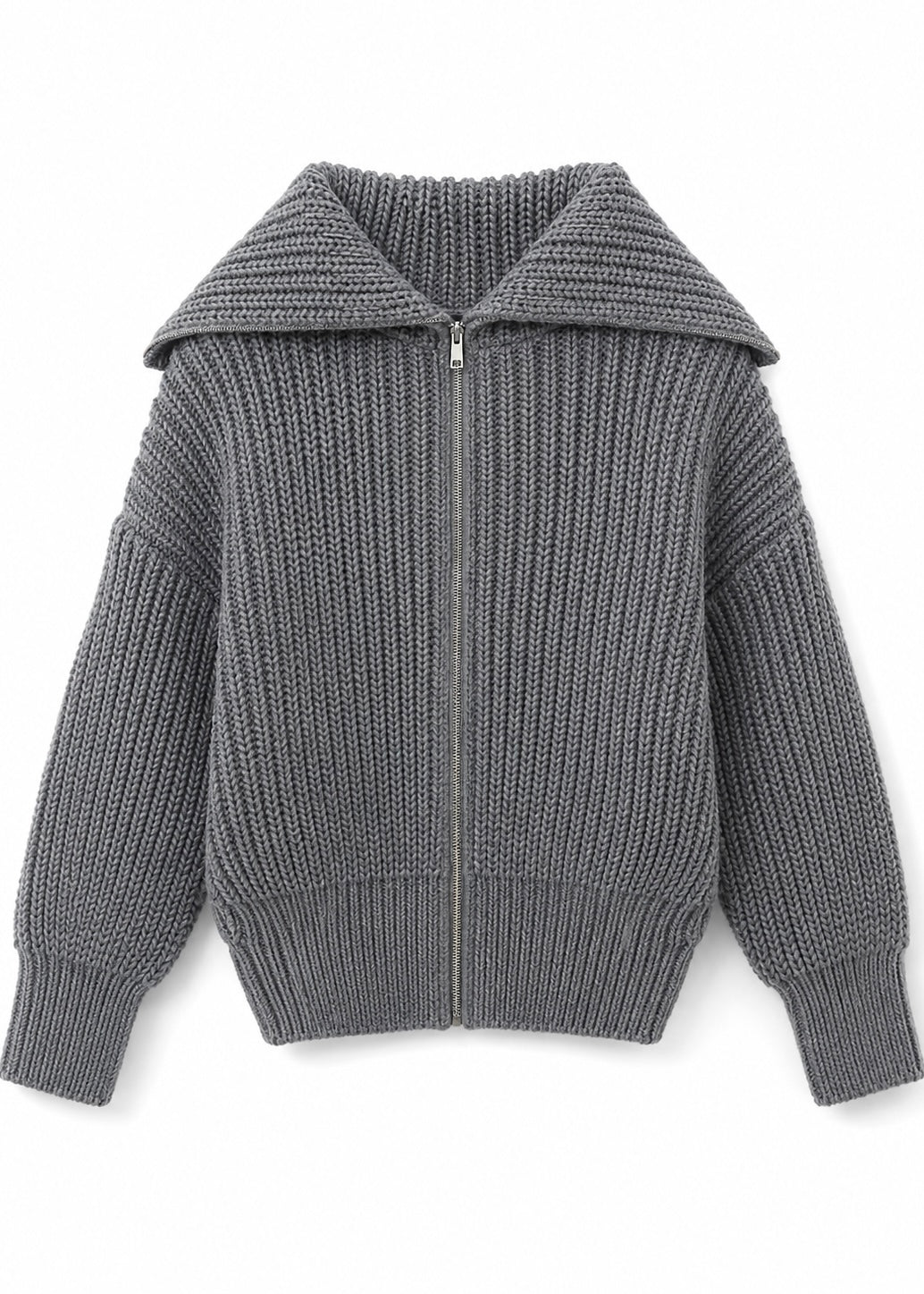 Cardigan grigio con maxi collo e zip - KONTATTO