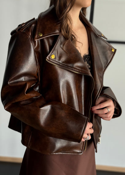 Giacca biker in ecopelle marrone -ZAHJR