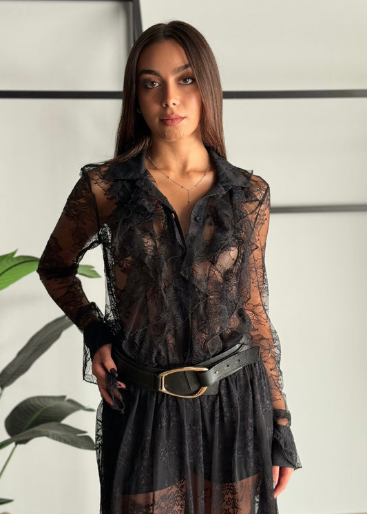 Camicia in pizzo con volant -KONTATTO