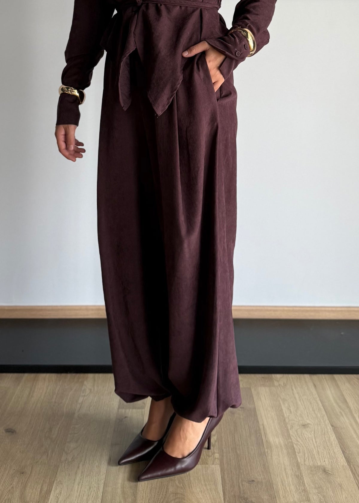 Pantalone balloon vino effetto suede - PHILIALOFT