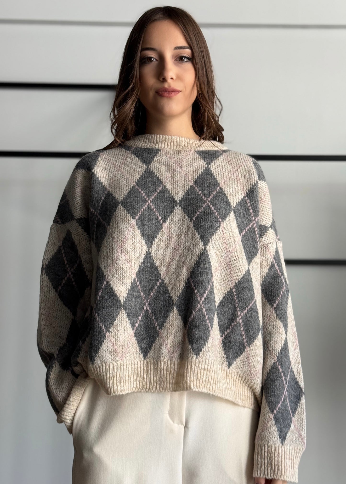 Maglia girogola con stampa a rombi -KONTATTO