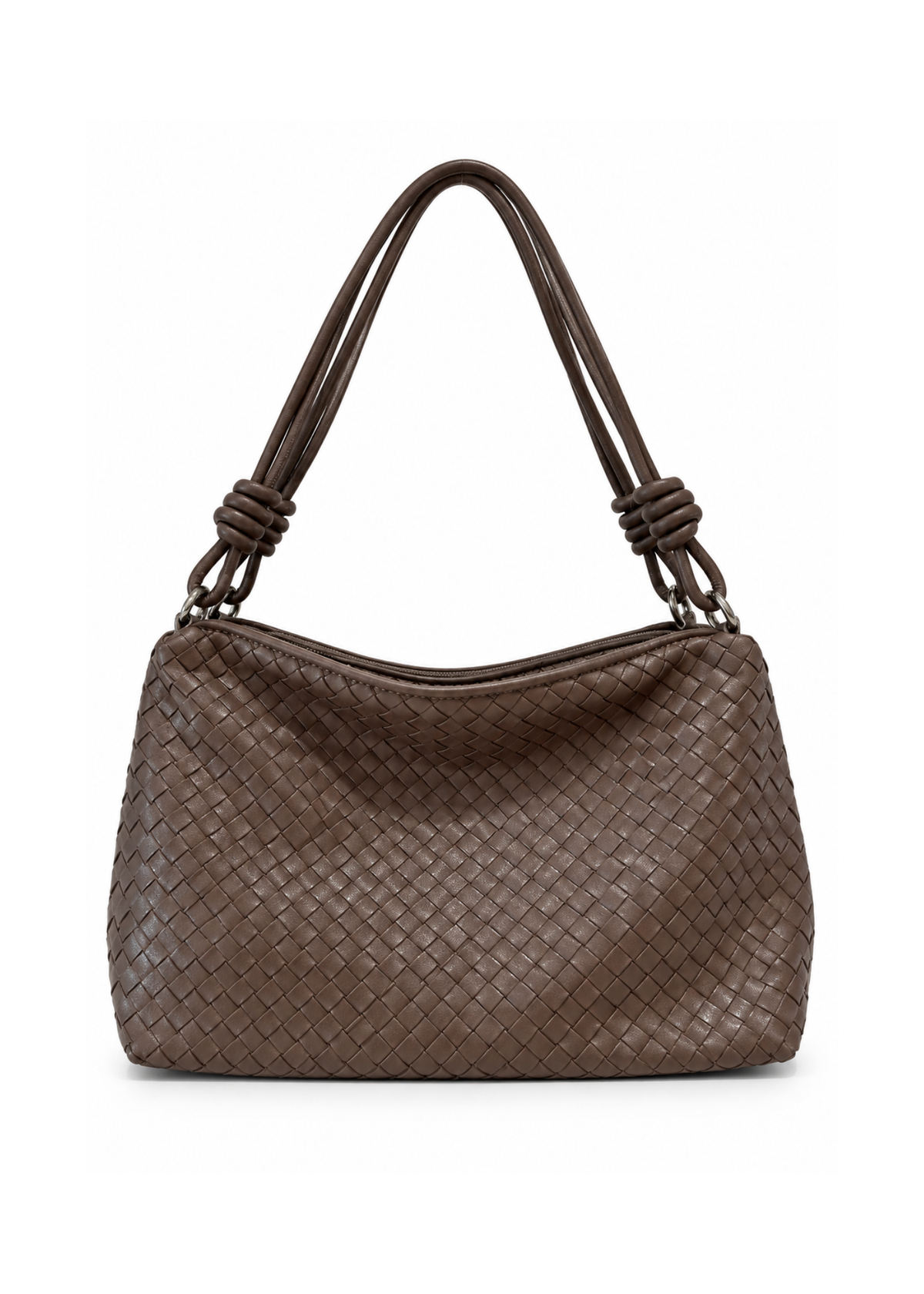 Borsa in suede taupe intrecciata con nodo
