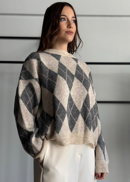 Maglia girogola con stampa a rombi -KONTATTO