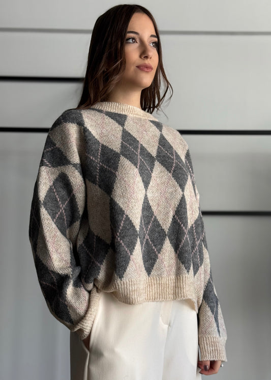 Maglia girogola con stampa a rombi -KONTATTO