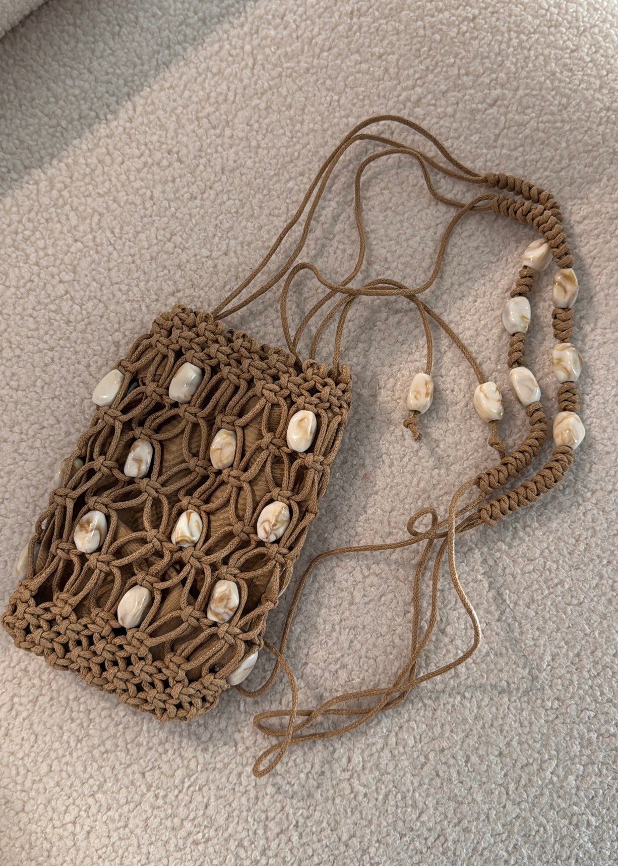 Mini borsa intreccio beige con perline