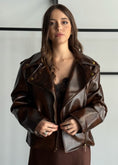 Carica l'immagine nel visualizzatore della galleria, Giacca biker in ecopelle marrone -ZAHJR
