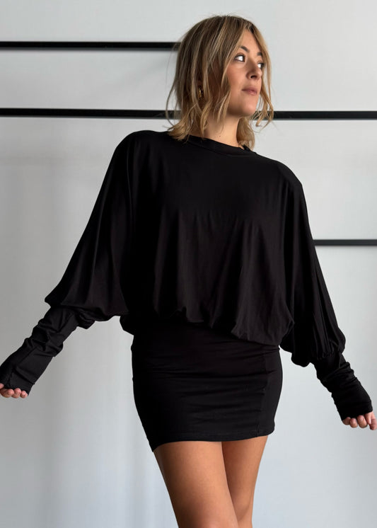 Abito corto drappeggiato nero con spalline - PHILIALOFT