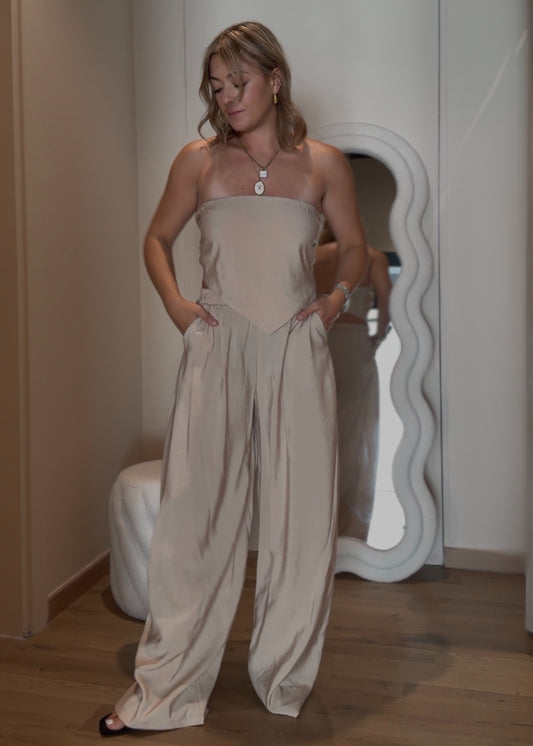 Coordinato palazzo & top fiocco beige