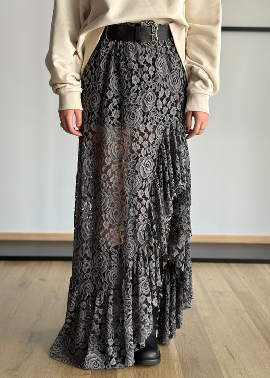 Gonna lunga in pizzo floreale con cintura western -PHILIALOFT