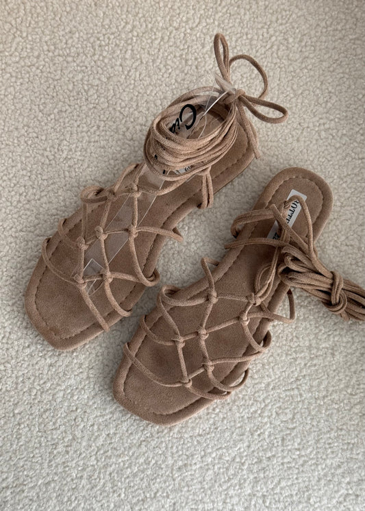 Sandali alla schiava in suede beige